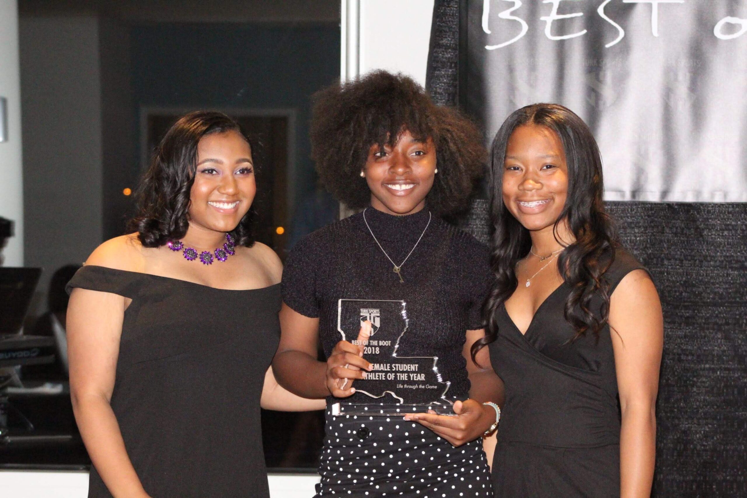 Genise Wells- Female Student-Athlete of the Year w/ presenters Amari Hurst & Alexis Lawson